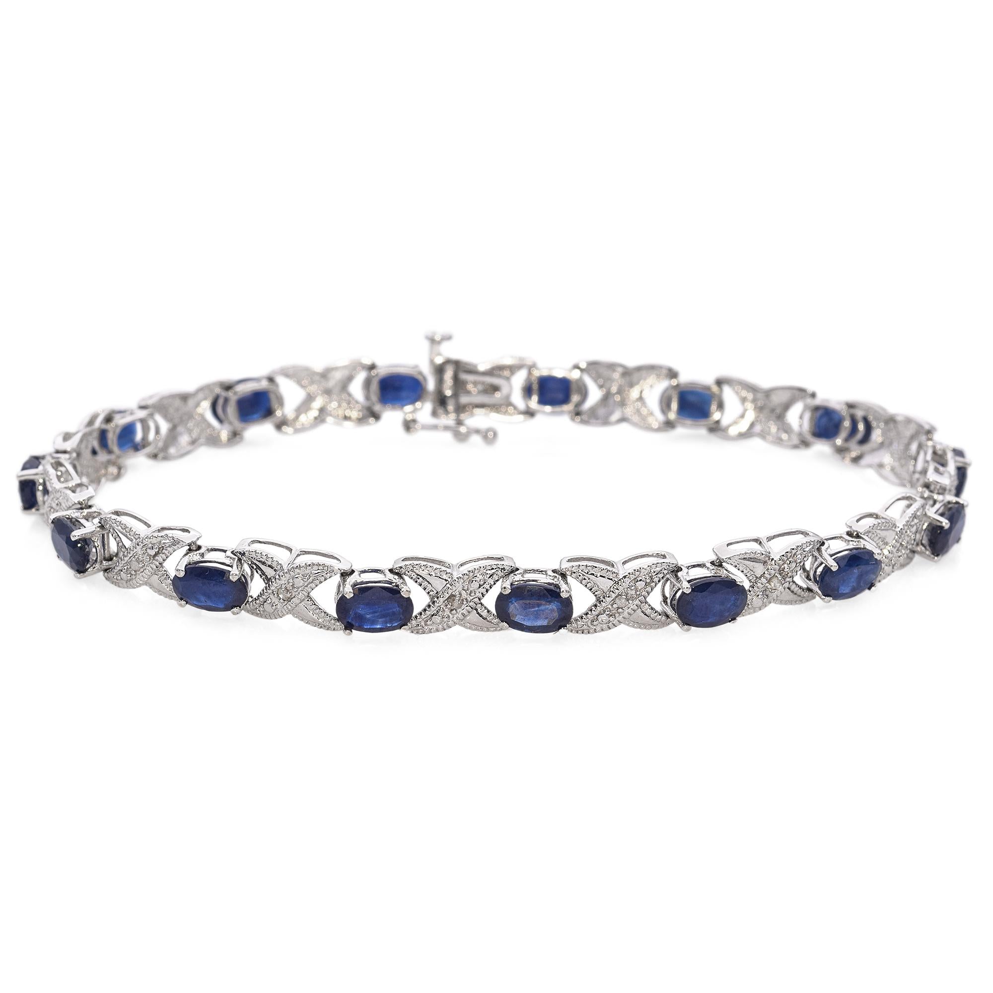 14k White Gold Sapphire and Diamond Tennis Bracelet