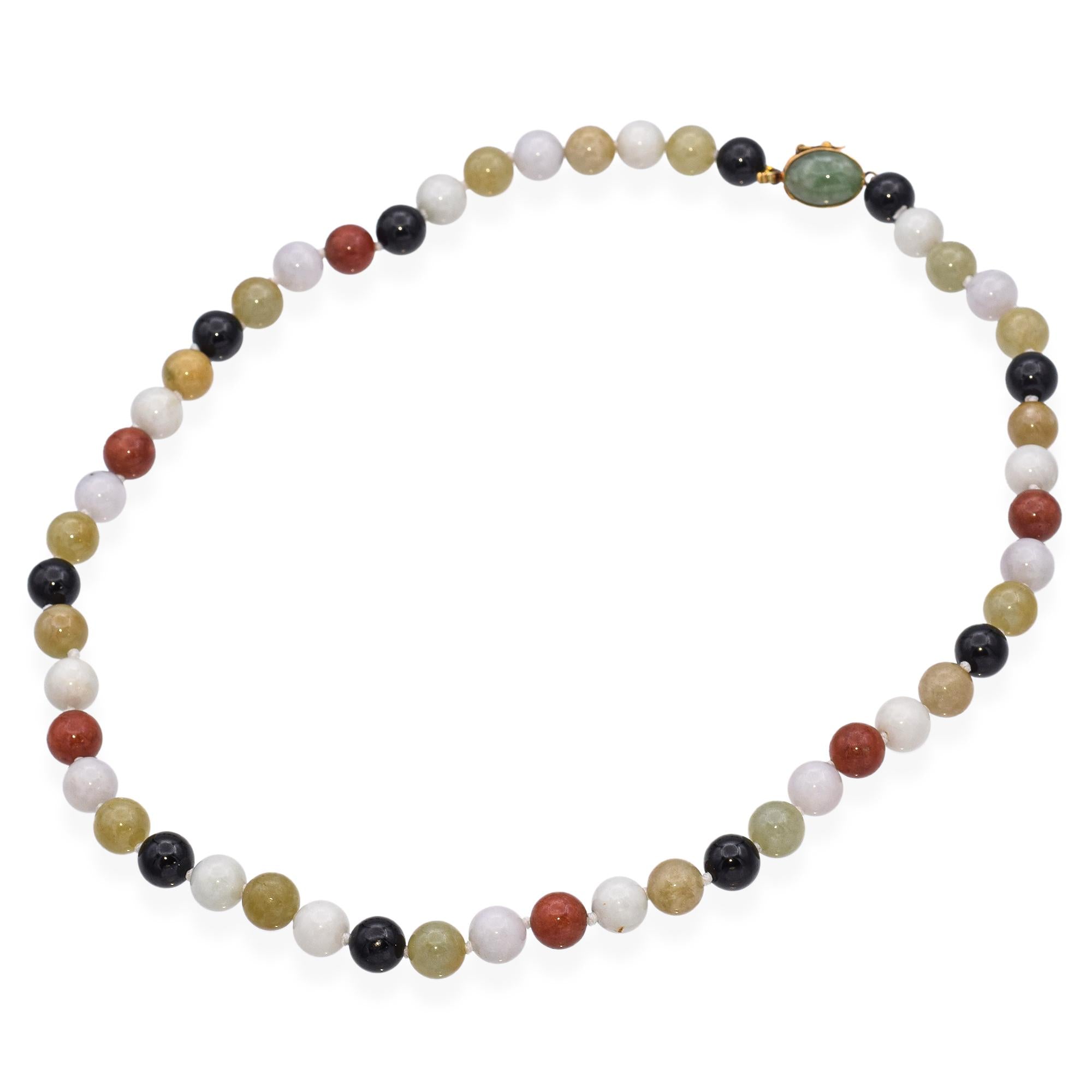 Vintage 14k Yellow Gold Jade Bead Strand Necklace