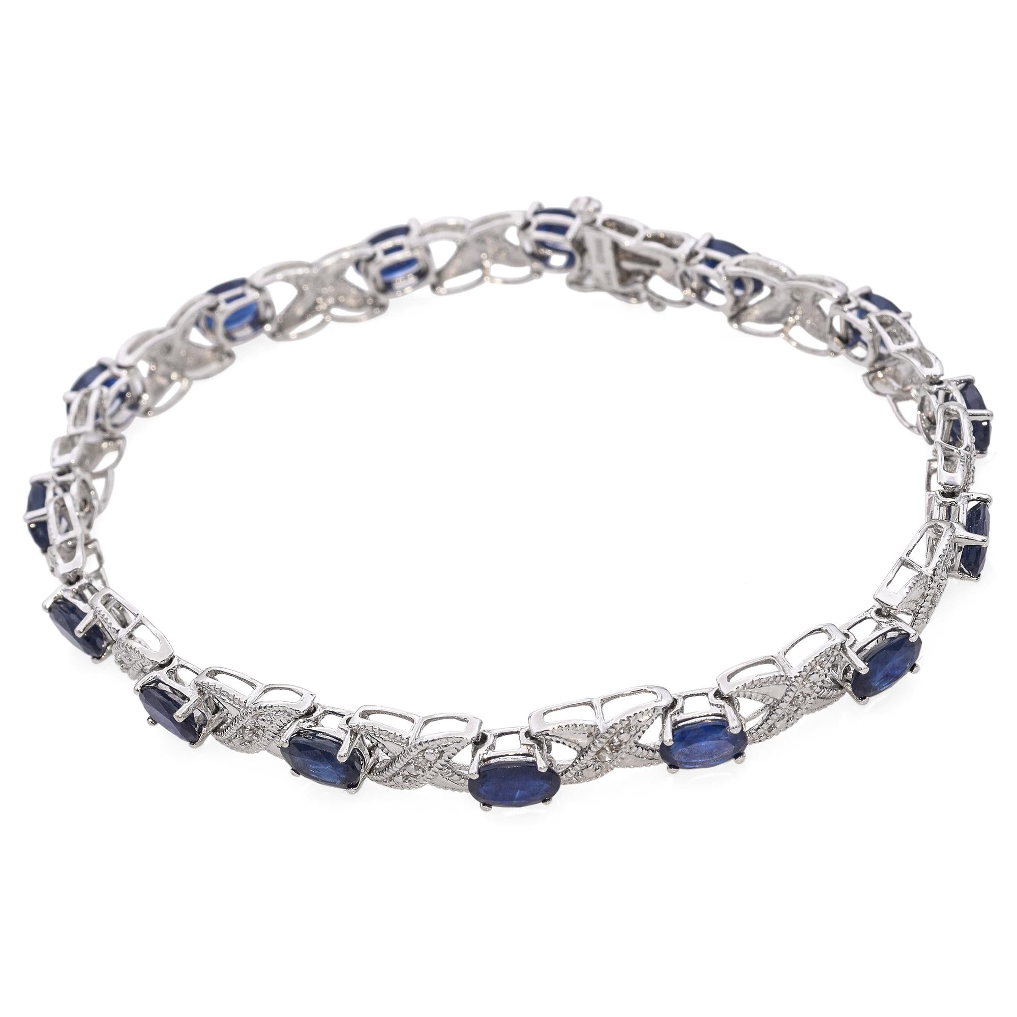14k White Gold Sapphire and Diamond Tennis Bracelet