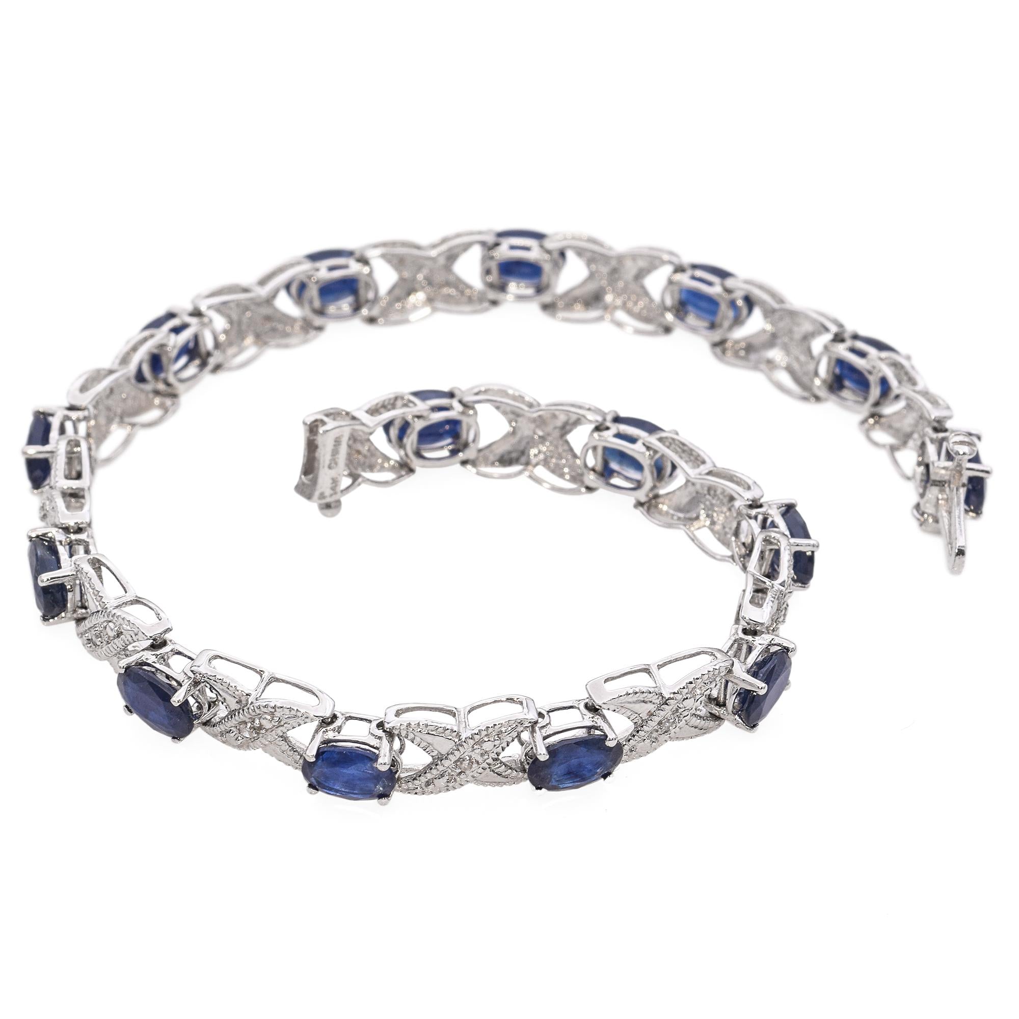 14k White Gold Sapphire and Diamond Tennis Bracelet