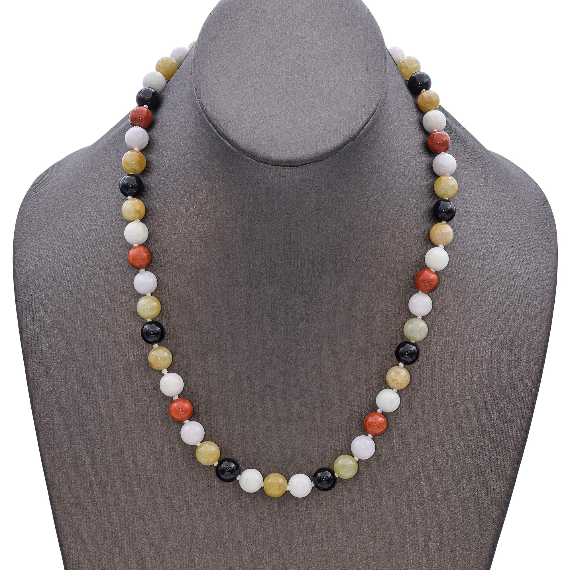 Vintage 14k Yellow Gold Jade Bead Strand Necklace
