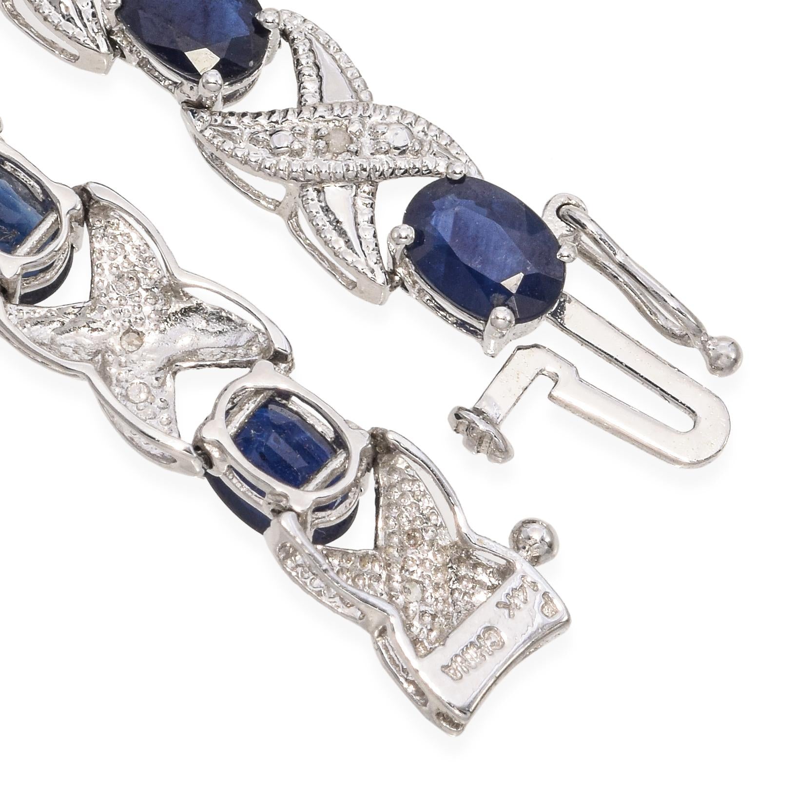 14k White Gold Sapphire and Diamond Tennis Bracelet