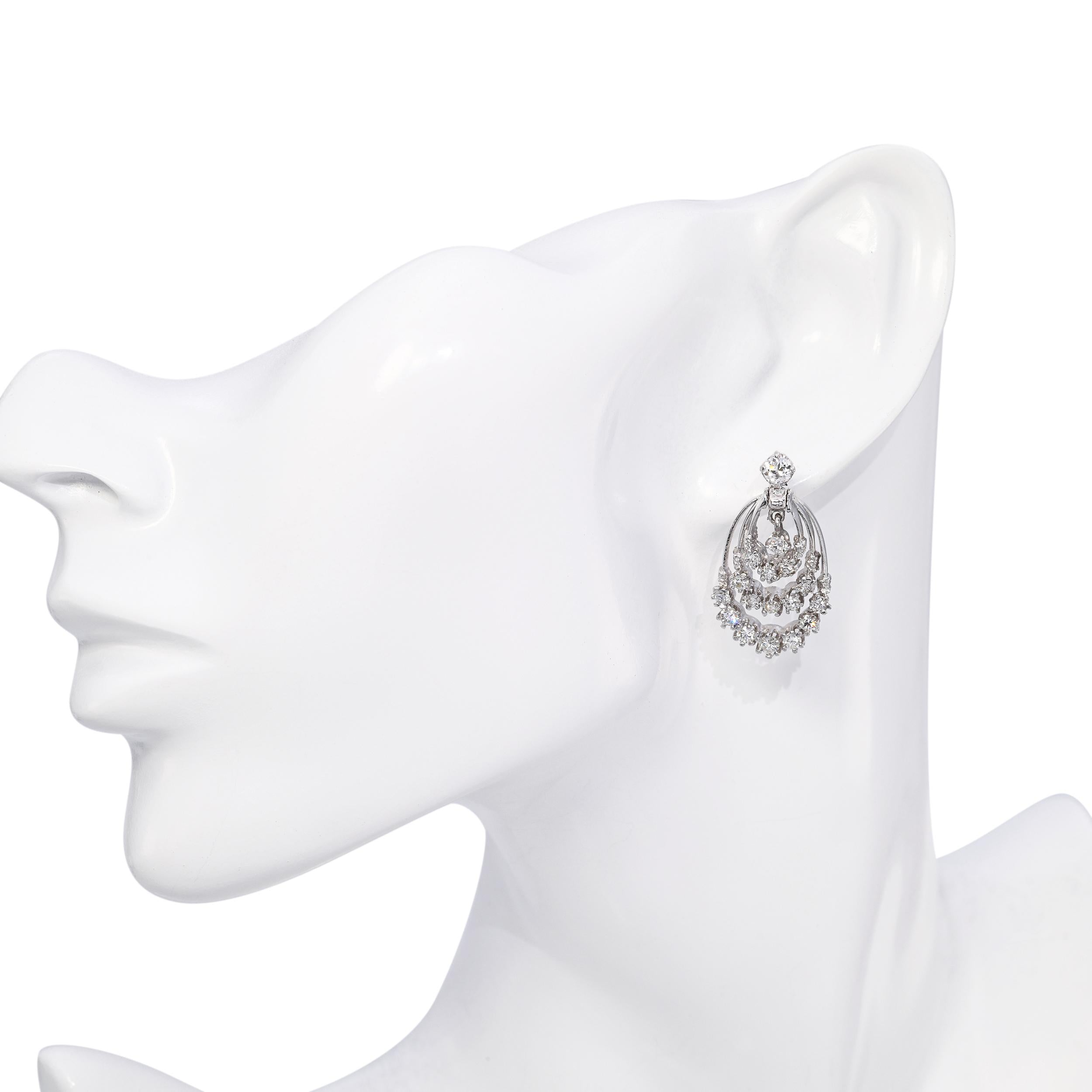 Vintage 14k White Gold 1.08tcw Diamond Articulated Teardrop Earrings