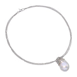 Vintage 18k White Gold Diamond and 17mm Baroque South Sea Pearl Pendant Necklace