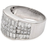 Vintage White Gold Baguette and Princess Cut Diamond Wide Statement Band Ring