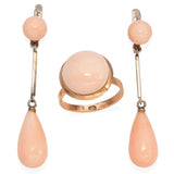 Vintage Yellow and White Gold Angel Skin Coral Earring and Ring Set