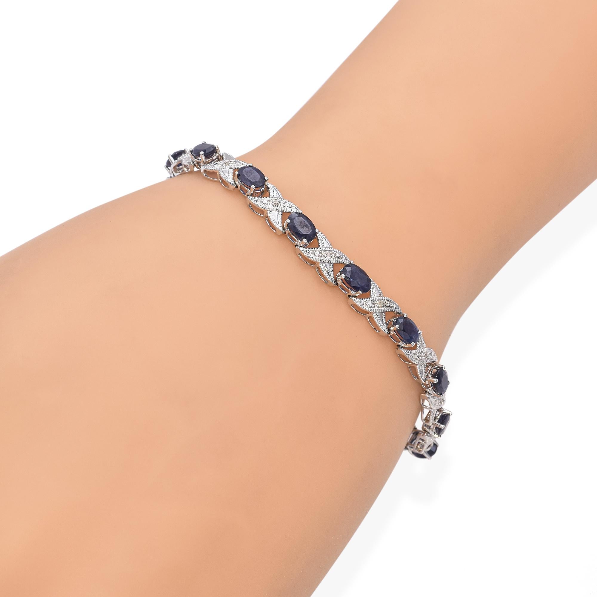14k White Gold Sapphire and Diamond Tennis Bracelet