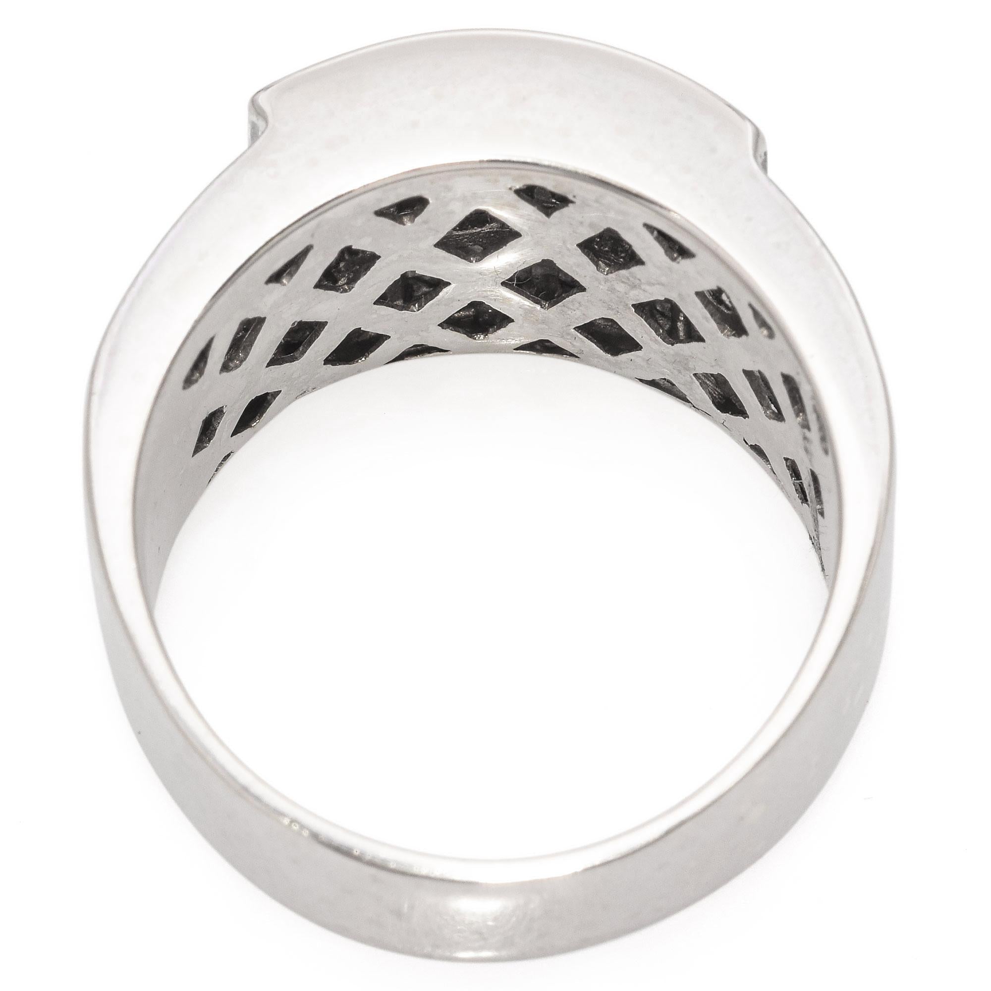 Vintage White Gold Baguette and Princess Cut Diamond Wide Statement Band Ring