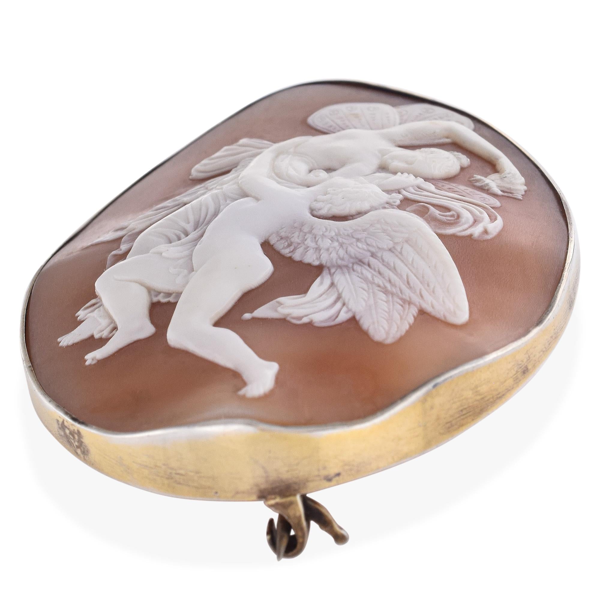 Antique Sterling Silver Psyche and Eros Cameo Brooch