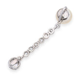 Antique Platinum Old Euro Diamond and Pearl Drop Pendant