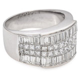 Vintage White Gold Baguette and Princess Cut Diamond Wide Statement Band Ring