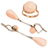 Vintage Yellow and White Gold Angel Skin Coral Earring and Ring Set