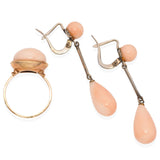 Vintage Yellow and White Gold Angel Skin Coral Earring and Ring Set