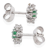 Vintage 18k White Gold Natural Emerald and Diamond Halo Stud Earrings
