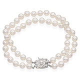 Vintage Mikimoto 14k White Gold Double Strand Pearl Bracelet