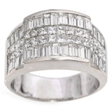 Vintage White Gold Baguette and Princess Cut Diamond Wide Statement Band Ring