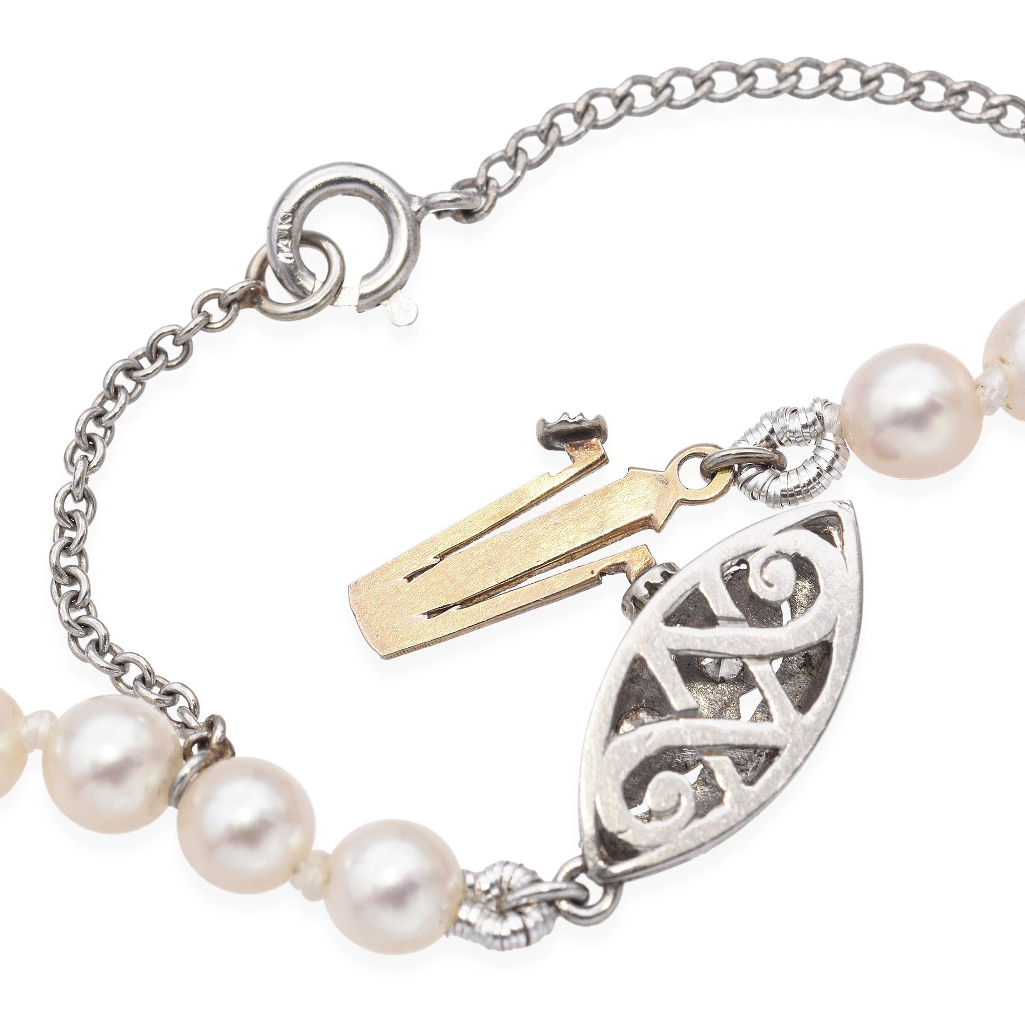 Vintage Graduated Pearl Necklace with Platinum Diamond Clasp