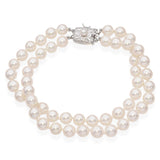 Vintage Mikimoto 14k White Gold Double Strand Pearl Bracelet