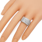 Vintage White Gold Baguette and Princess Cut Diamond Wide Statement Band Ring