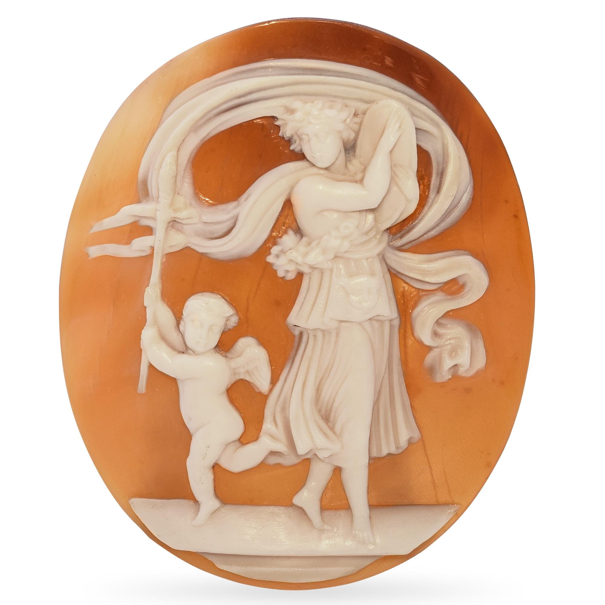 Antique Dancing Woman and Cherub Cameo Shell