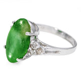 Vintage 18k White Gold Green Jadeite Jade and Diamond Ring