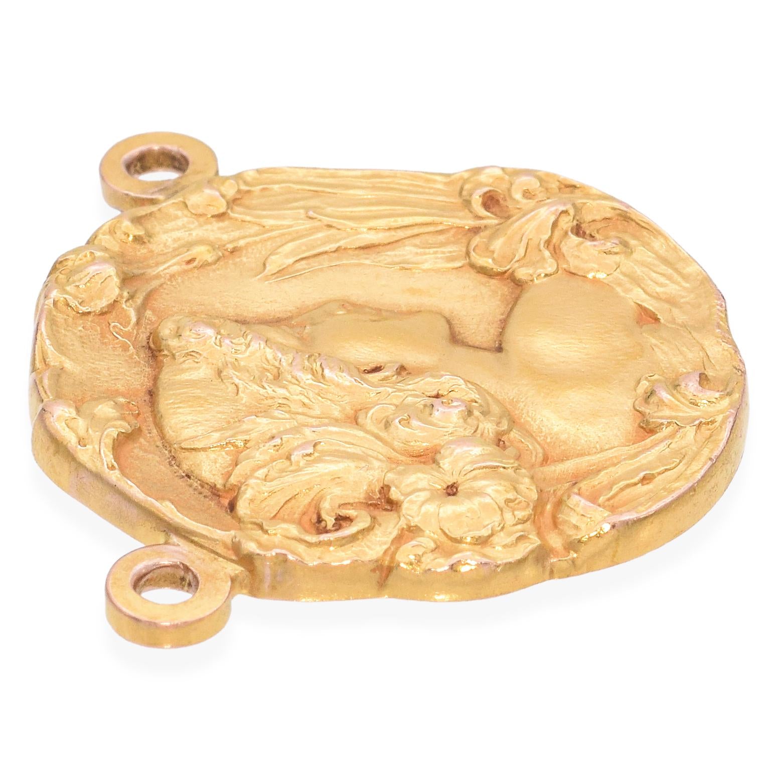 Antique Art Nouveau 15k Yellow Gold Nymph Medallion Pendant