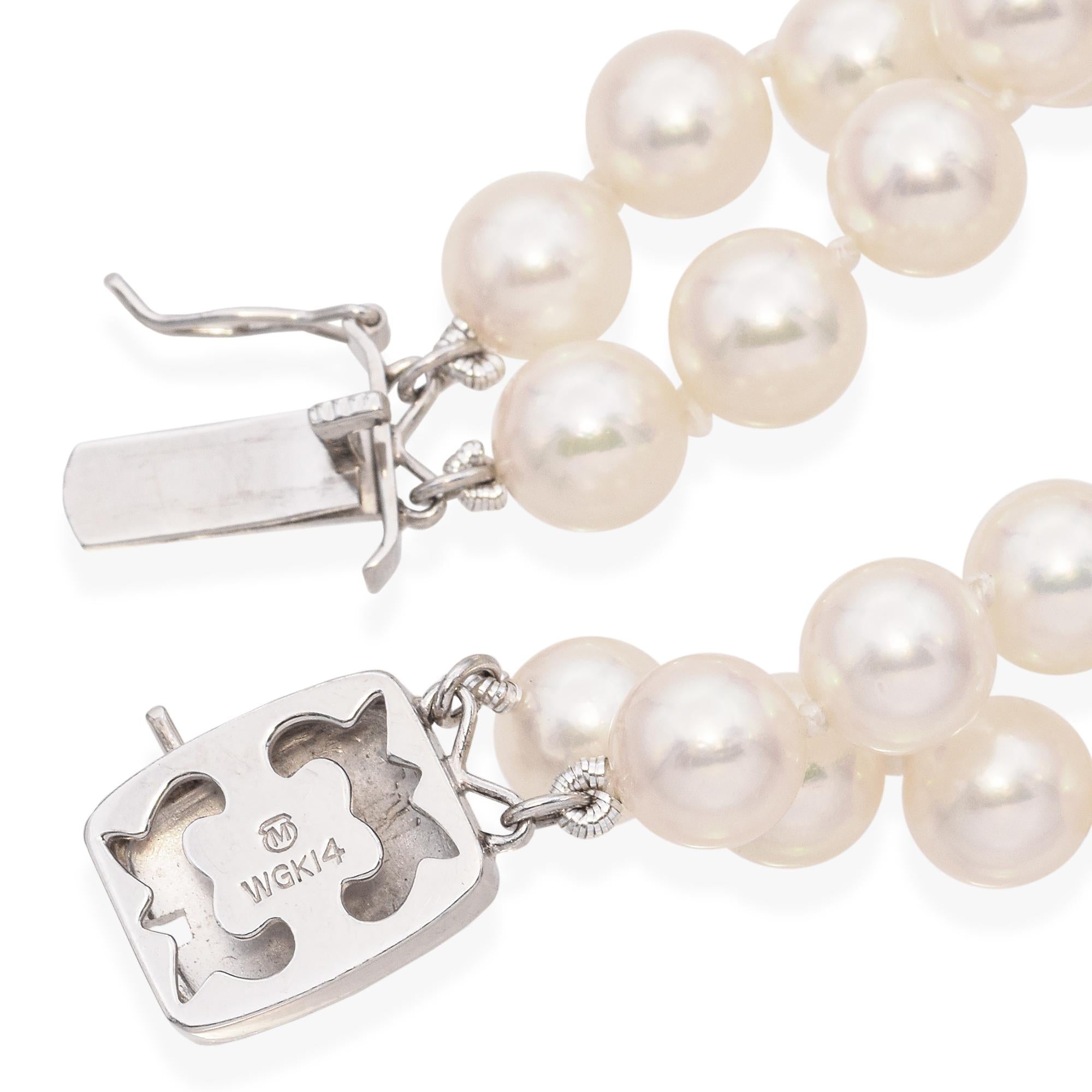 Vintage Mikimoto 14k White Gold Double Strand Pearl Bracelet