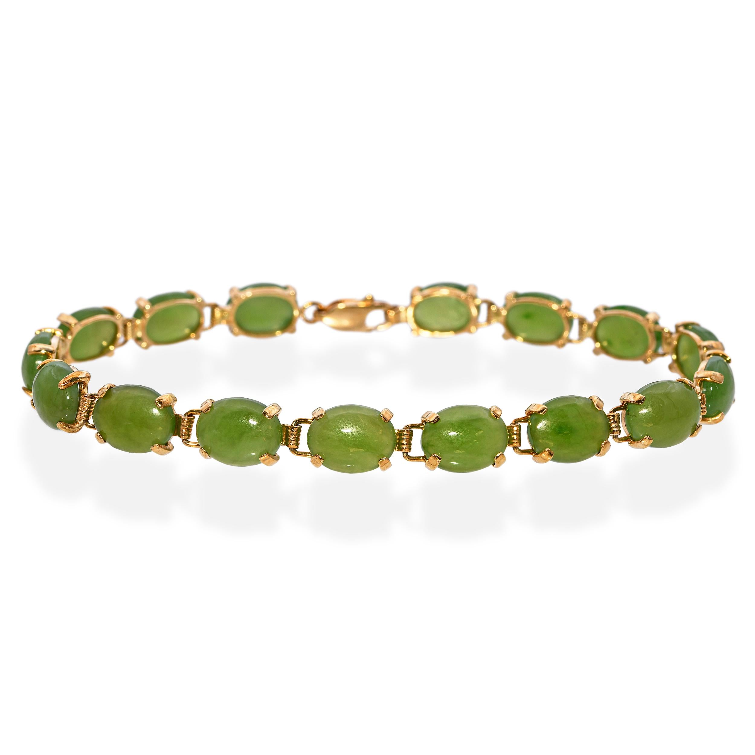 Vintage 10k Yellow Gold Nephrite Jade Bracelet