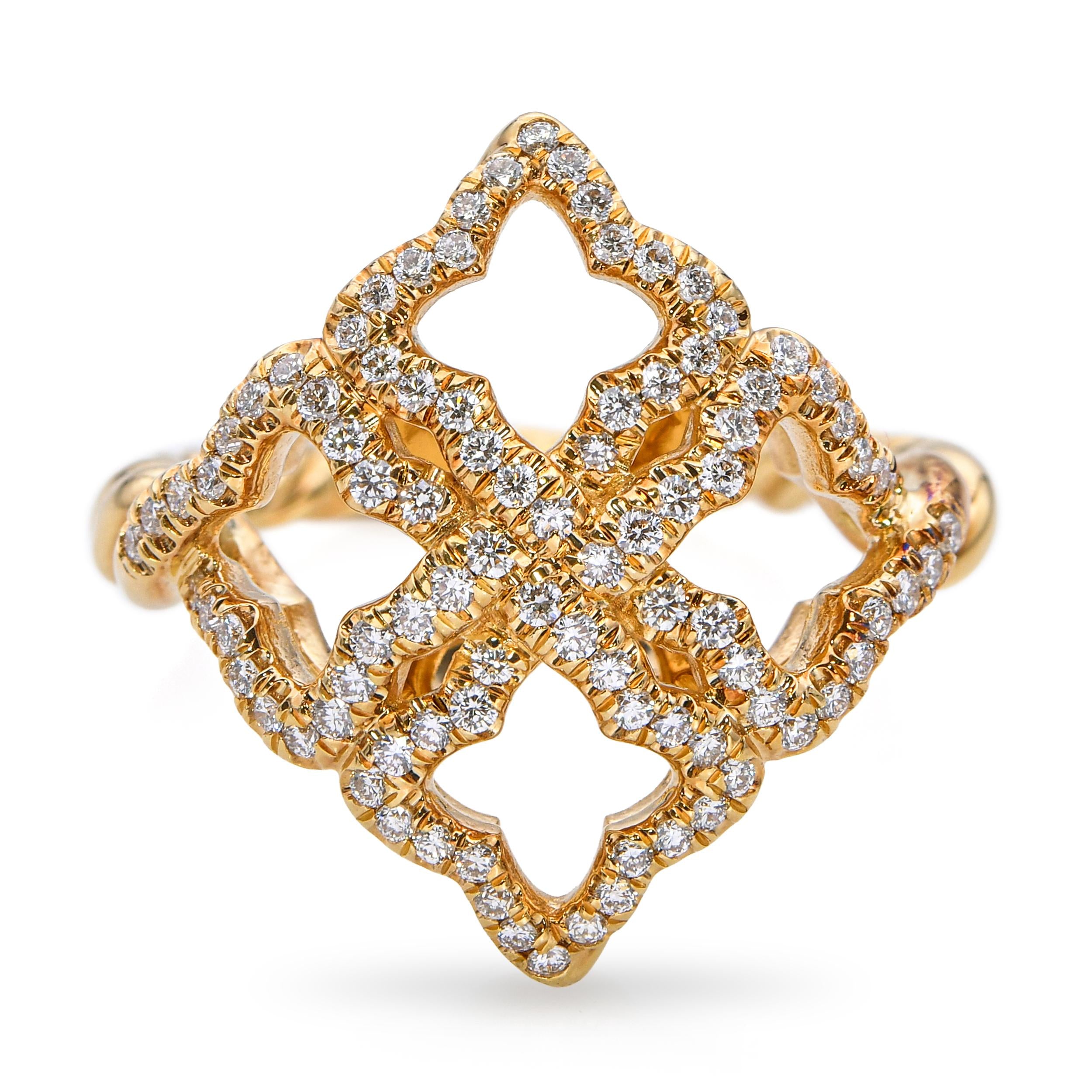 David Yurman 18k Yellow Gold Diamond Quatrefoil Ring