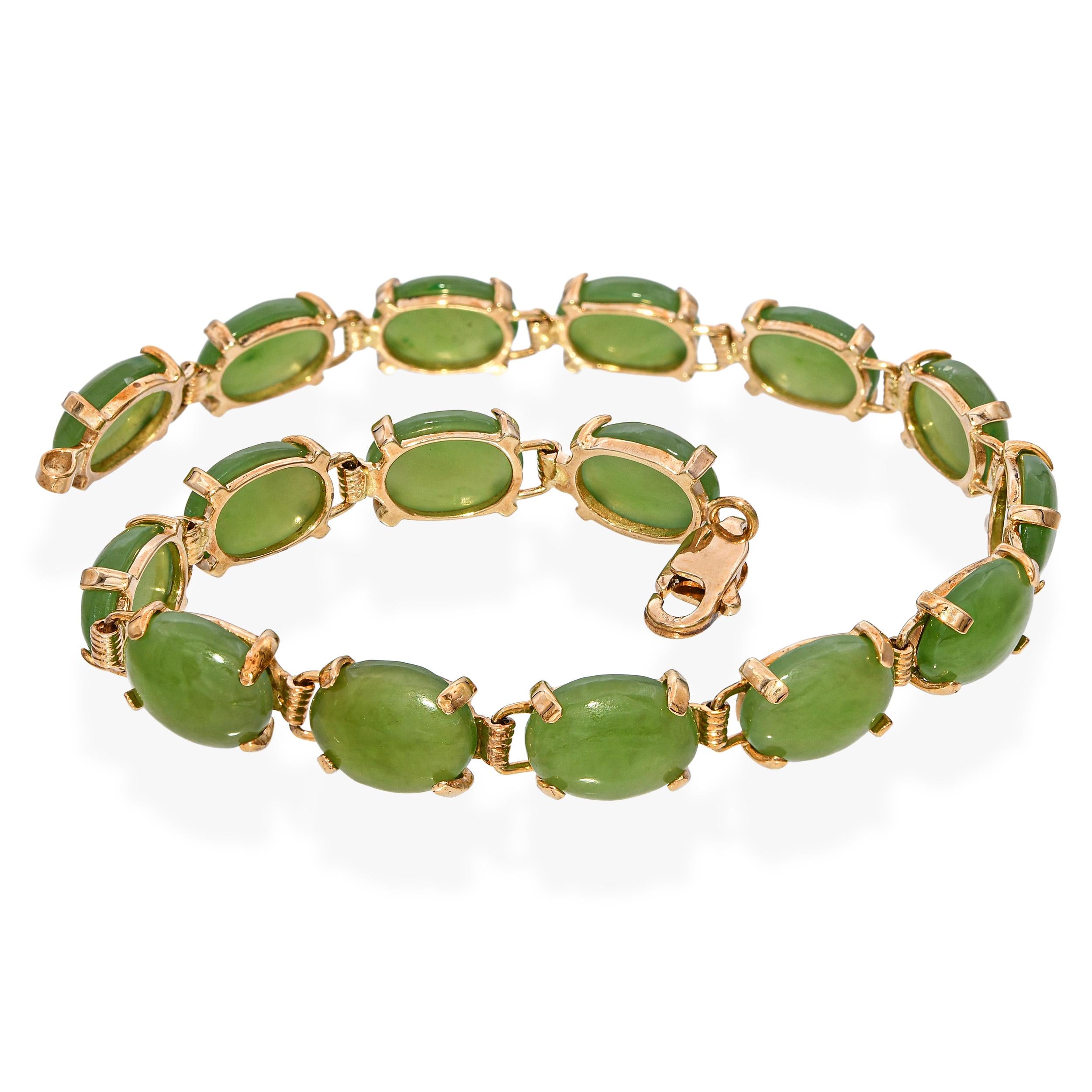 Vintage 10k Yellow Gold Nephrite Jade Bracelet