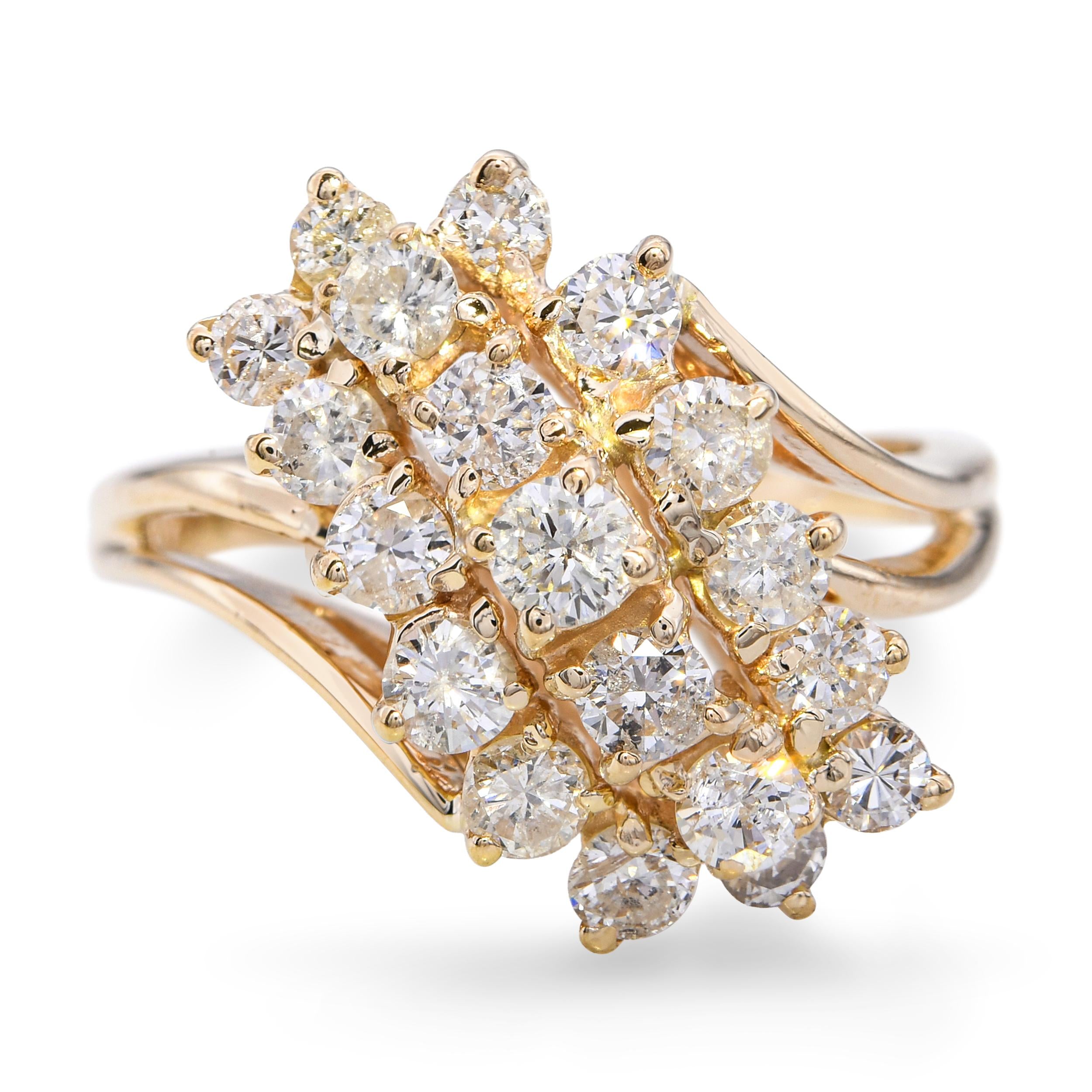 Vintage 14k Yellow Gold 1.26tcw Diamond Waterfall Ring