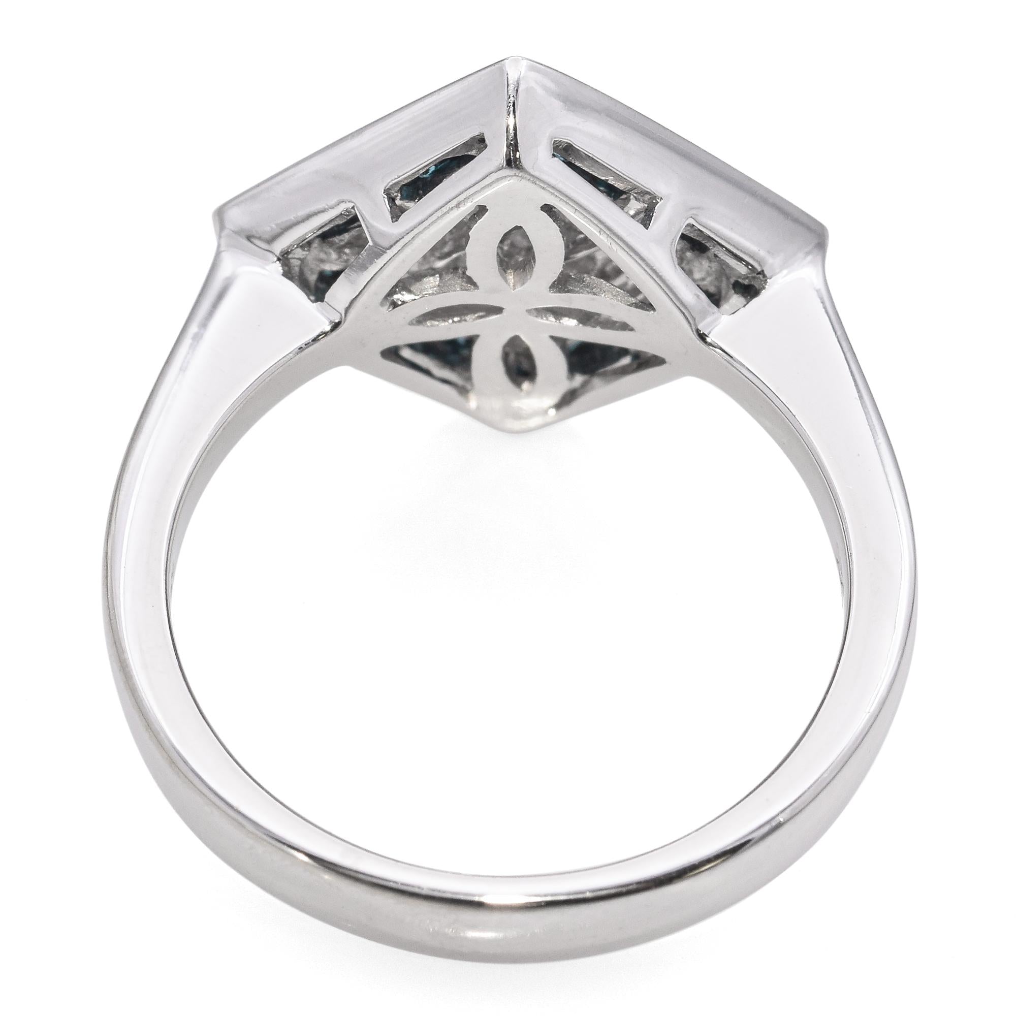18K White Gold Blue and White Invisible Set 1.01 TCW Diamond Geometric Ring