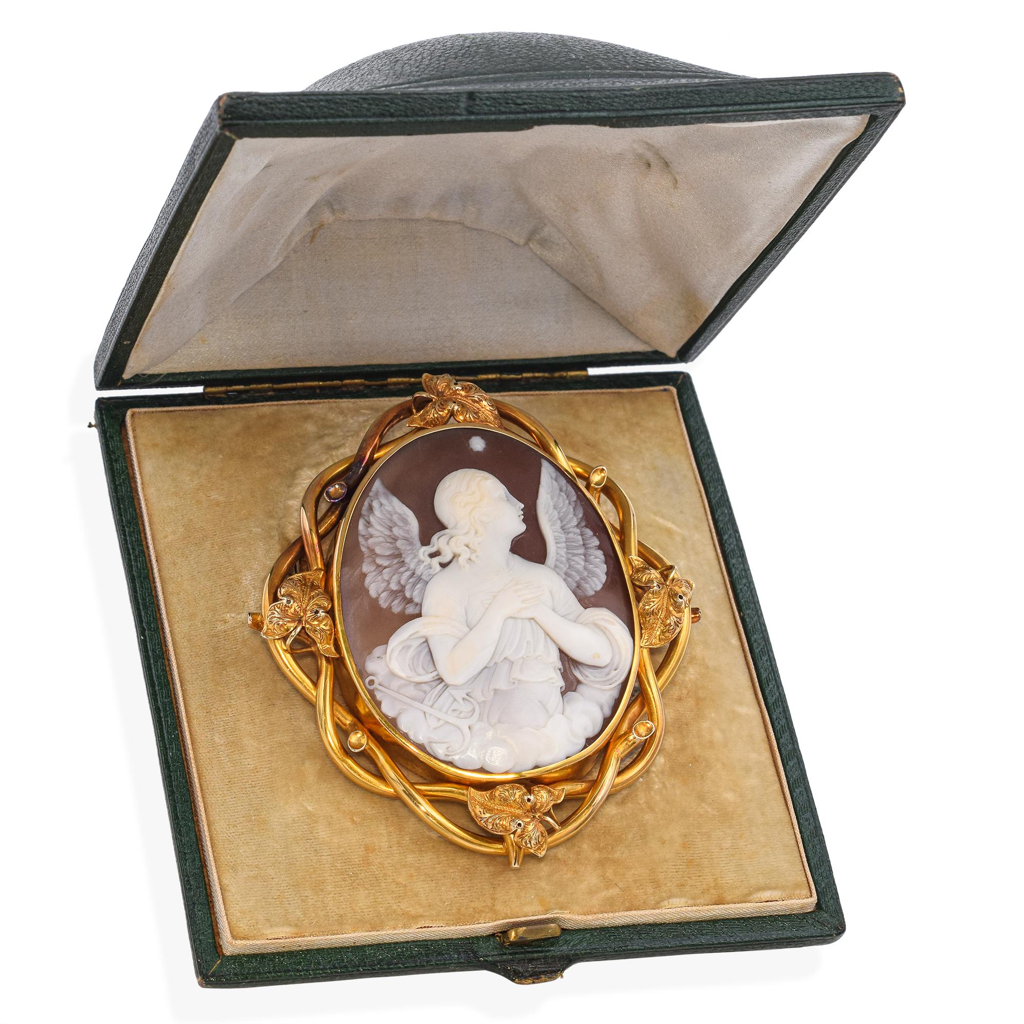 Antique 14k Yellow Gold "Angel of Hope" Cameo Brooch