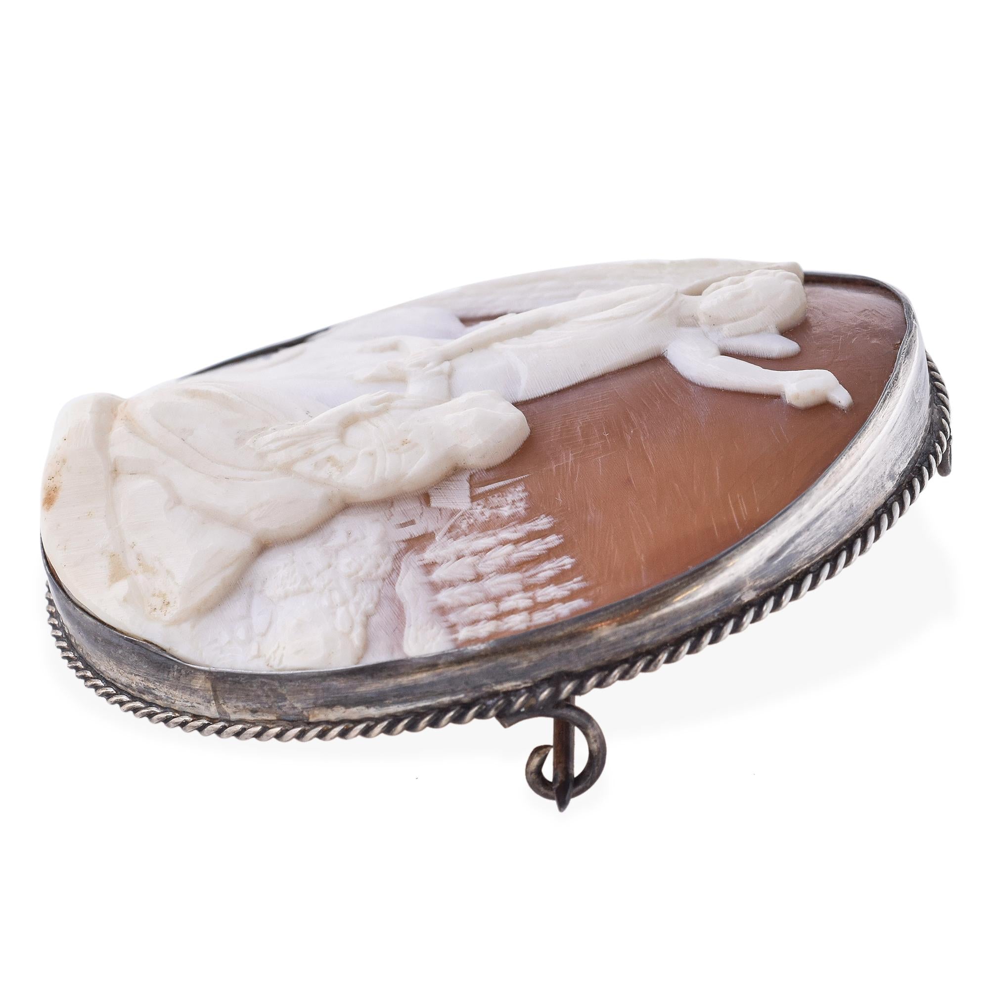 Antique Silver Angel Tells Mary Magdalene "Jesus Has Risen" Cameo Brooch Pendant