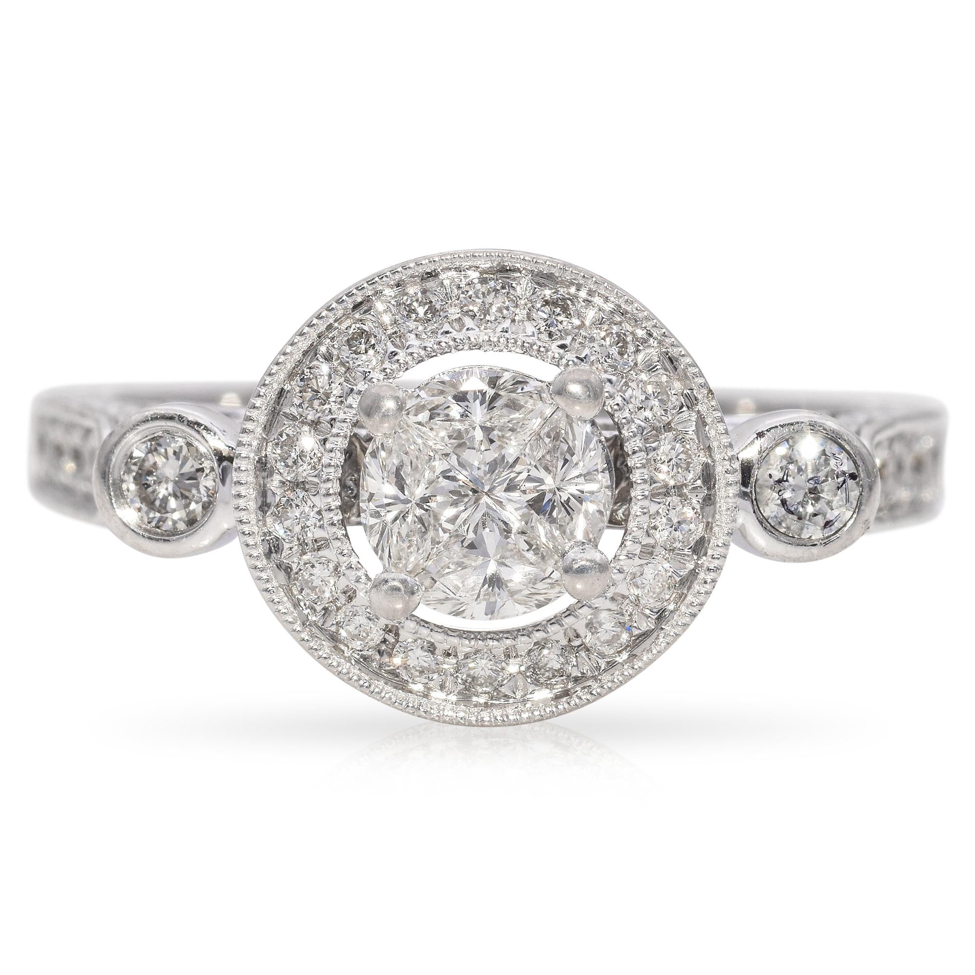 Estate 17k White Gold Diamond Halo Ring – Blue Ribbon Rarities