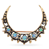 Vintage Yellow Gold Opal Crescent Moon Brooch