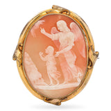 Antique Gilt "Guardian Angel" Cameo Brooch Pendant
