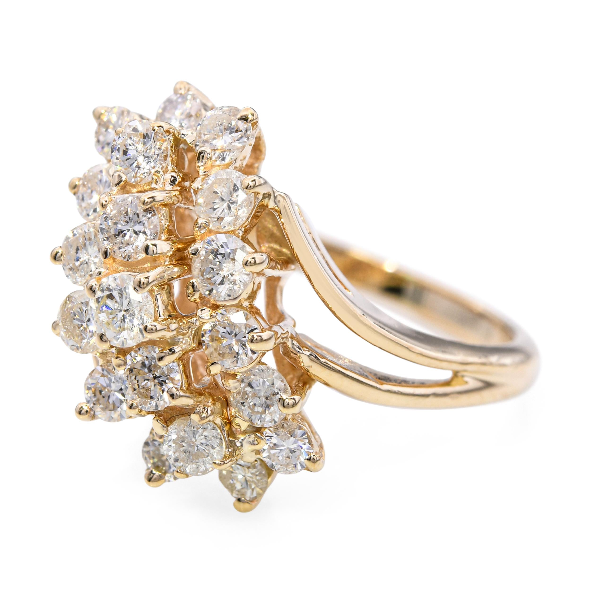 Vintage 14k Yellow Gold 1.26tcw Diamond Waterfall Ring