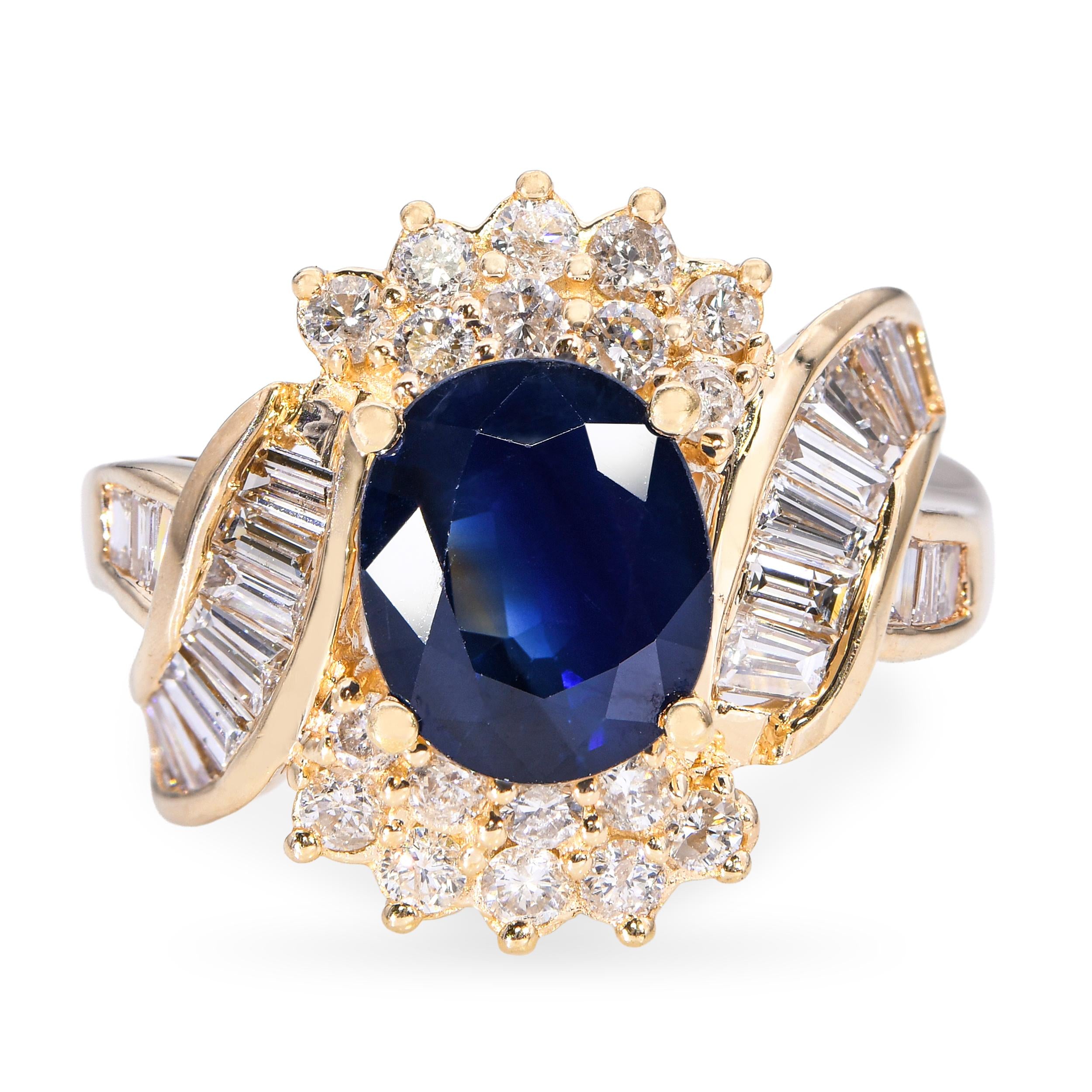 Vintage 14k Yellow Gold 3.00ct Sapphire and 2.54tcw Diamond Ring