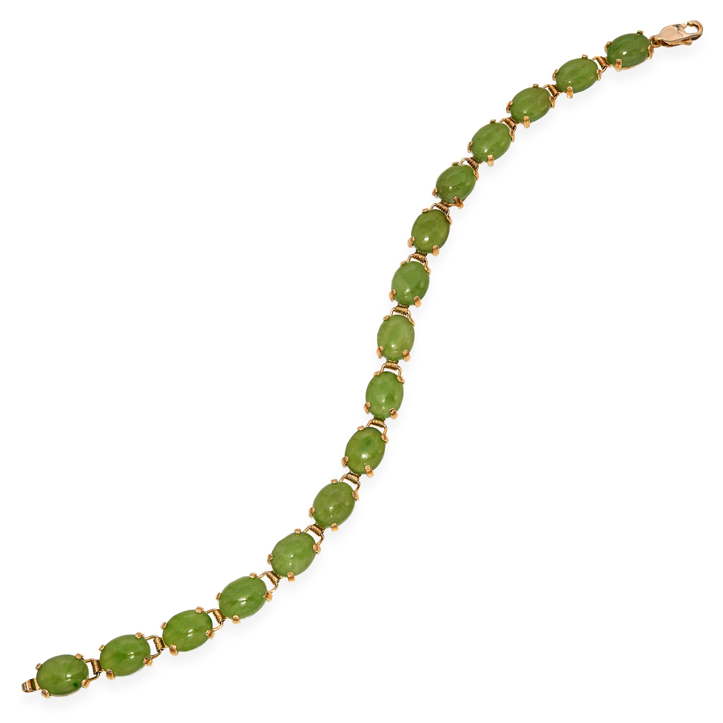 Vintage 10k Yellow Gold Nephrite Jade Bracelet