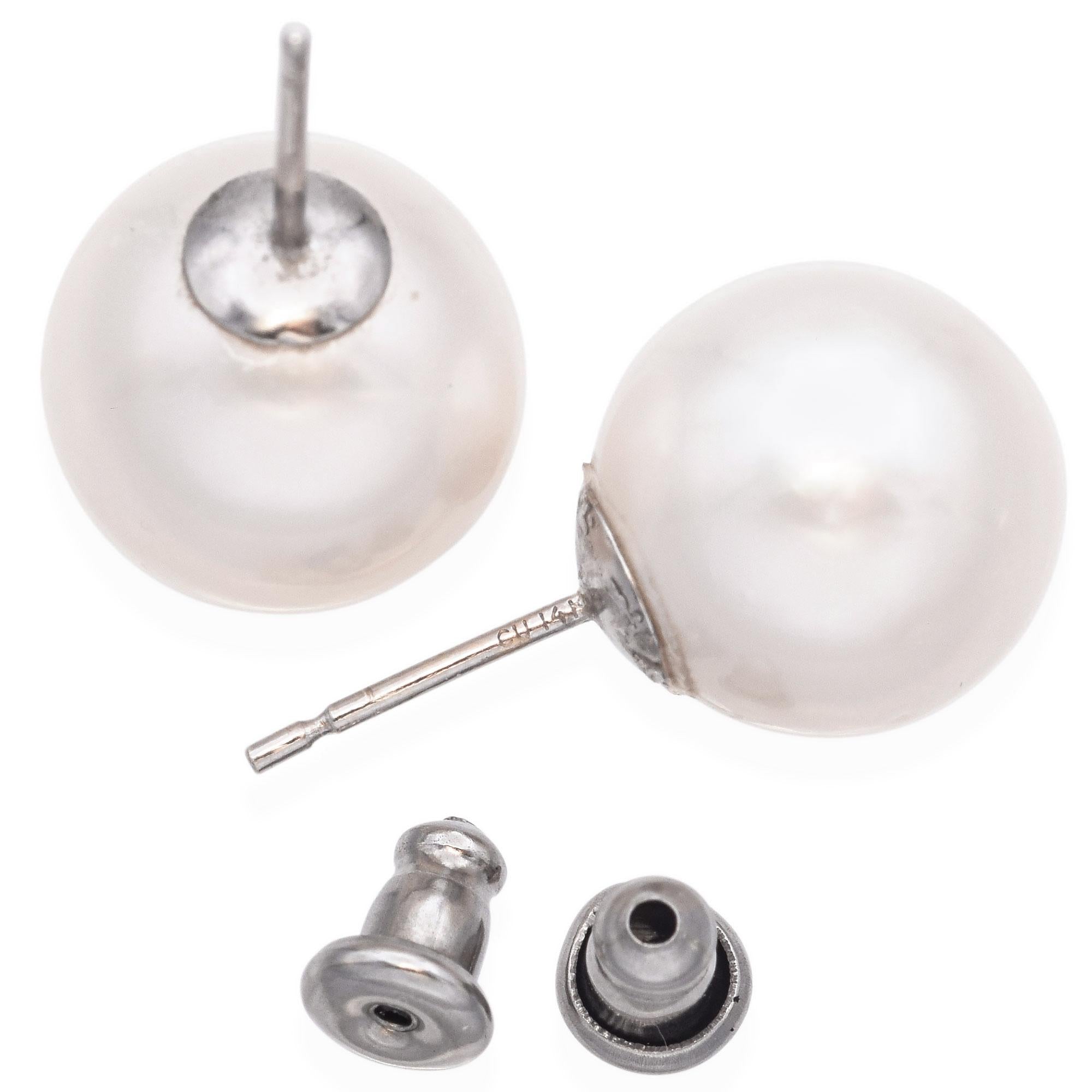 Vintage 14k White Gold Pearl Stud Earrings