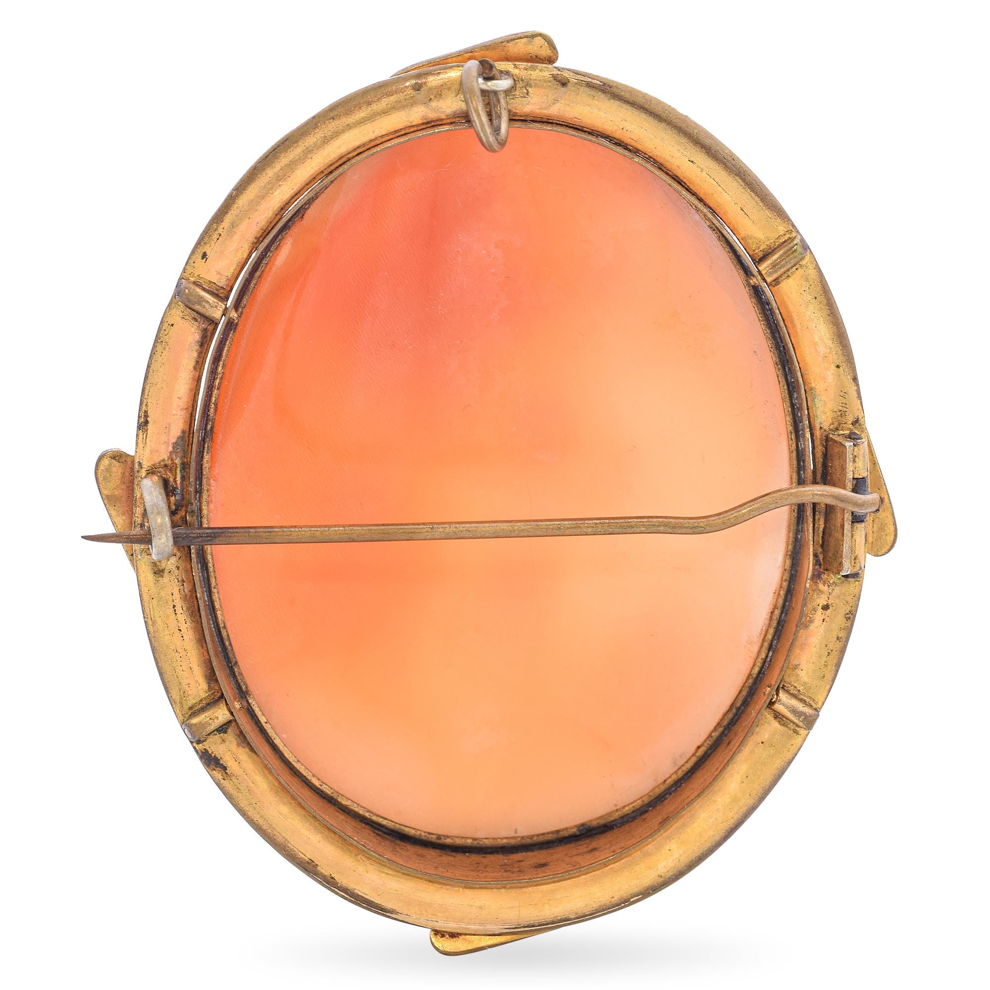 Antique Gilt "Guardian Angel" Cameo Brooch Pendant