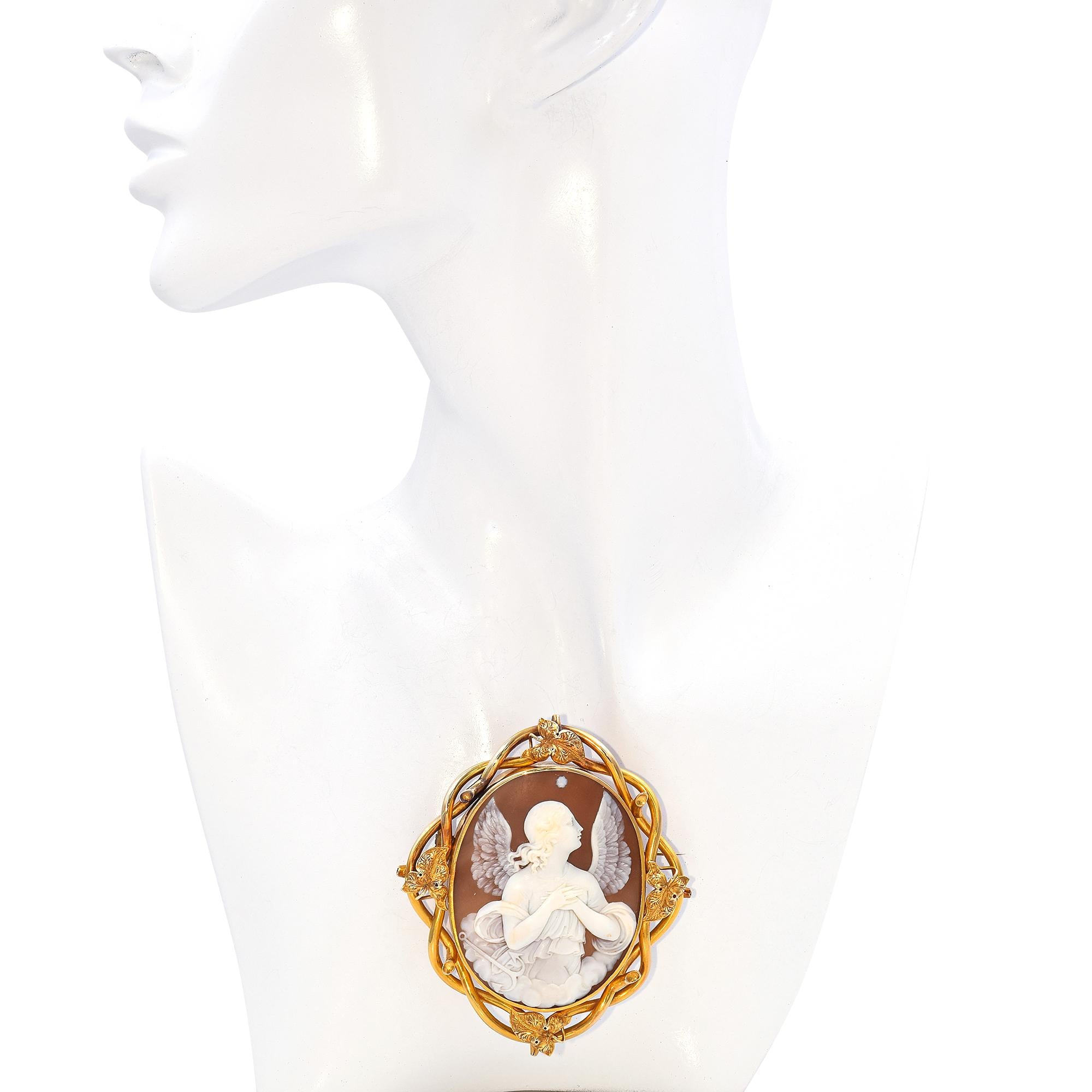 Antique 14k Yellow Gold "Angel of Hope" Cameo Brooch