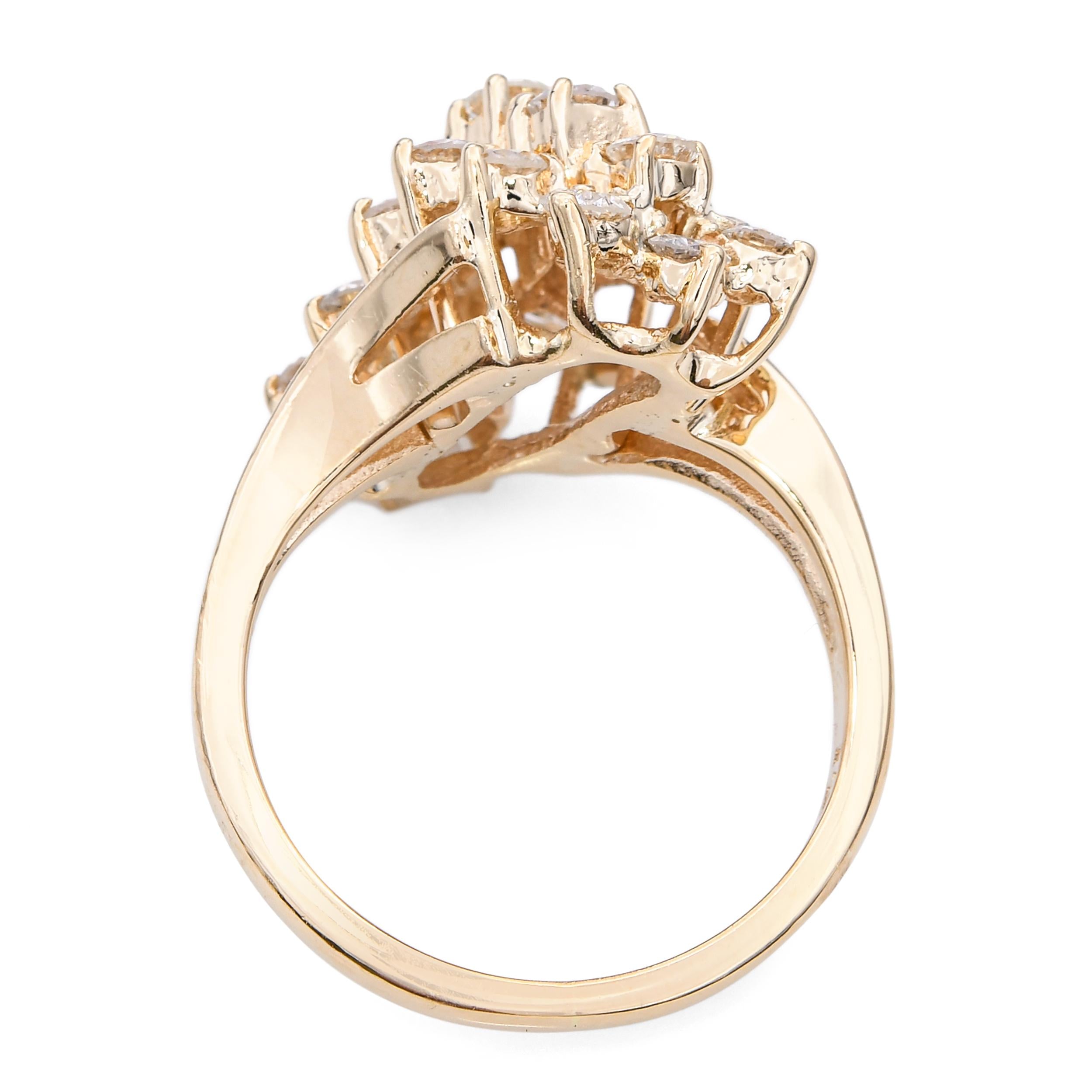 Vintage 14k Yellow Gold 1.26tcw Diamond Waterfall Ring
