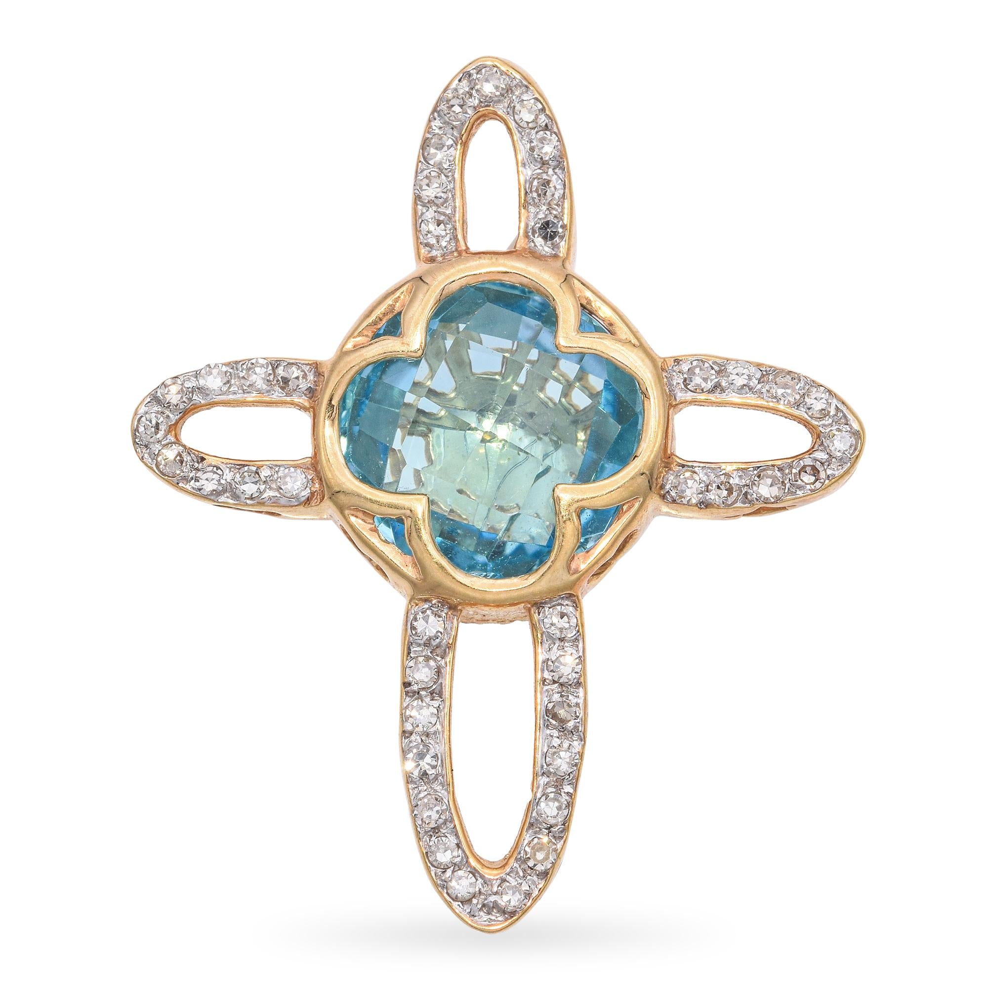 14k Yellow Gold Diamond and Topaz Cross Pendant