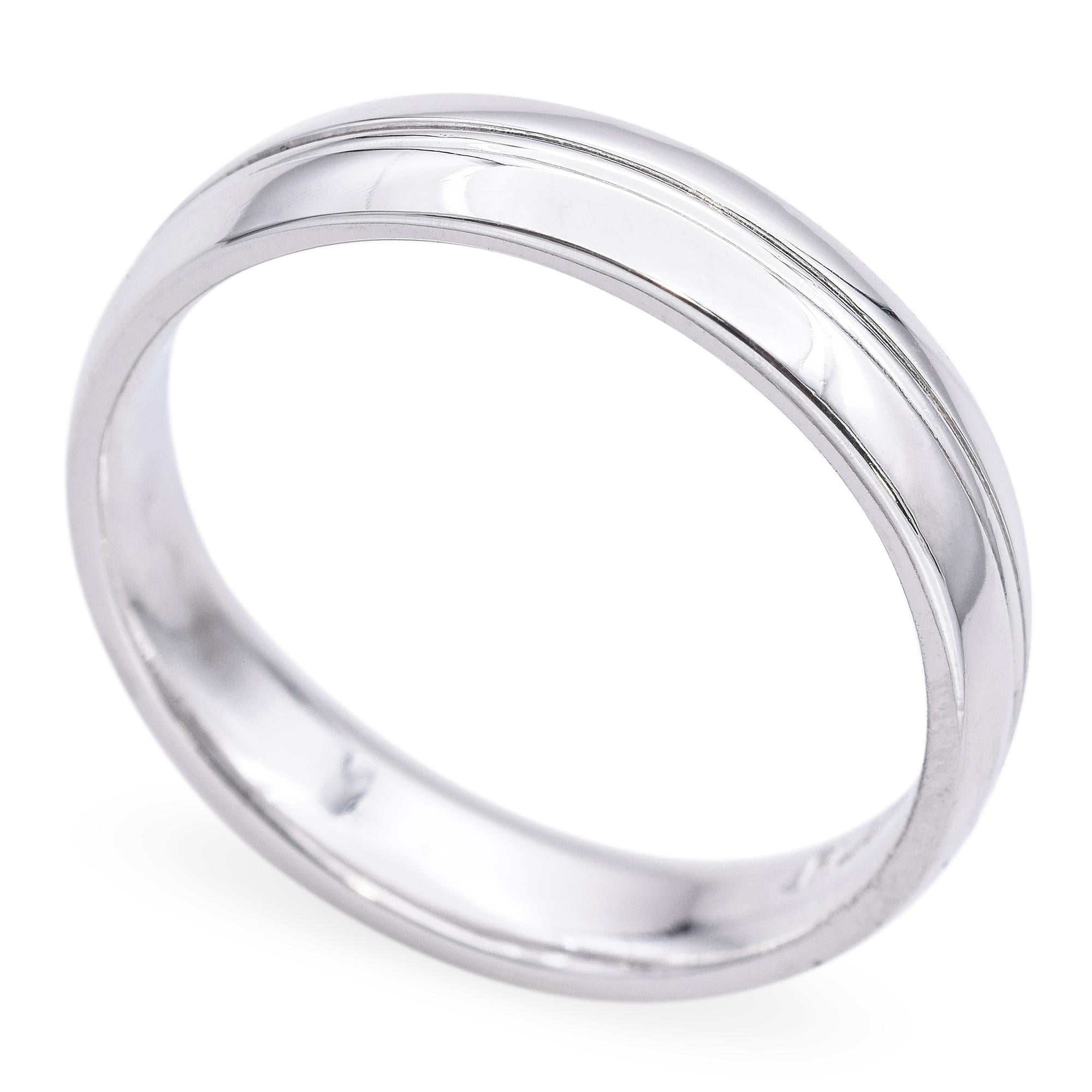Platinum Half Round Edge Men's Wedding Band Ring