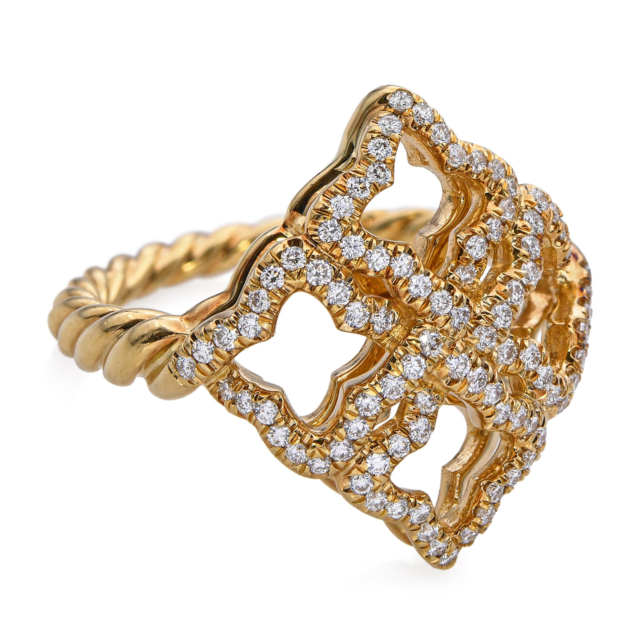 David Yurman 18k Yellow Gold Diamond Quatrefoil Ring