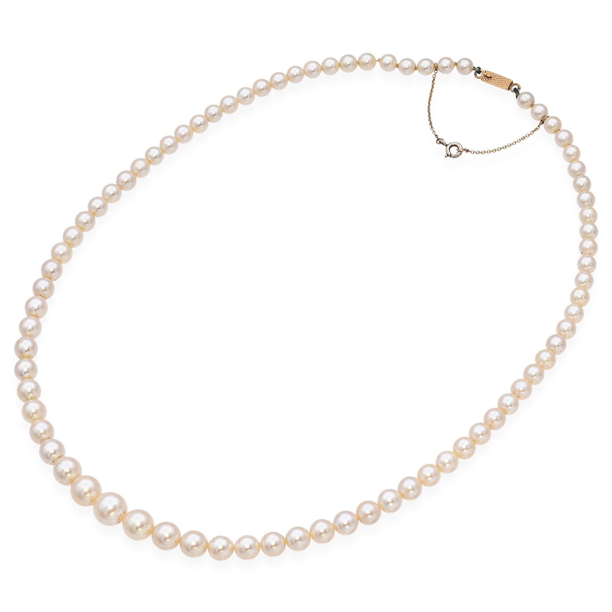 Vintage 18K Yellow Gold Graduated Pearl Beaded Strand Necklace
