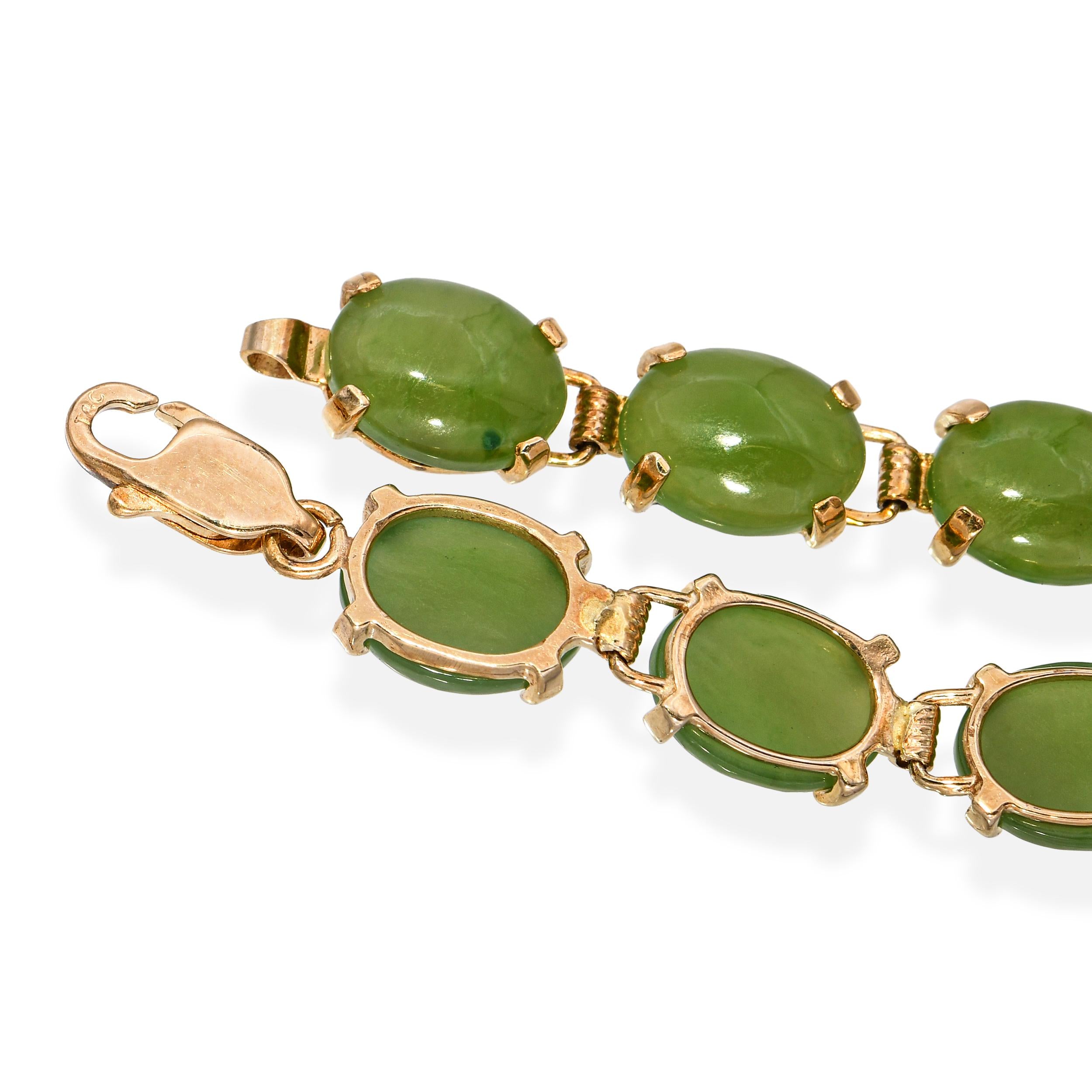 Vintage 10k Yellow Gold Nephrite Jade Bracelet