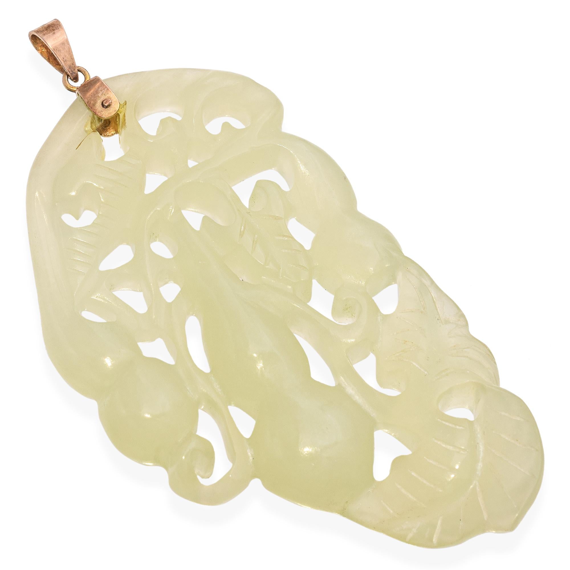 Antique 14k Yellow Gold Jade Gourd Pendant